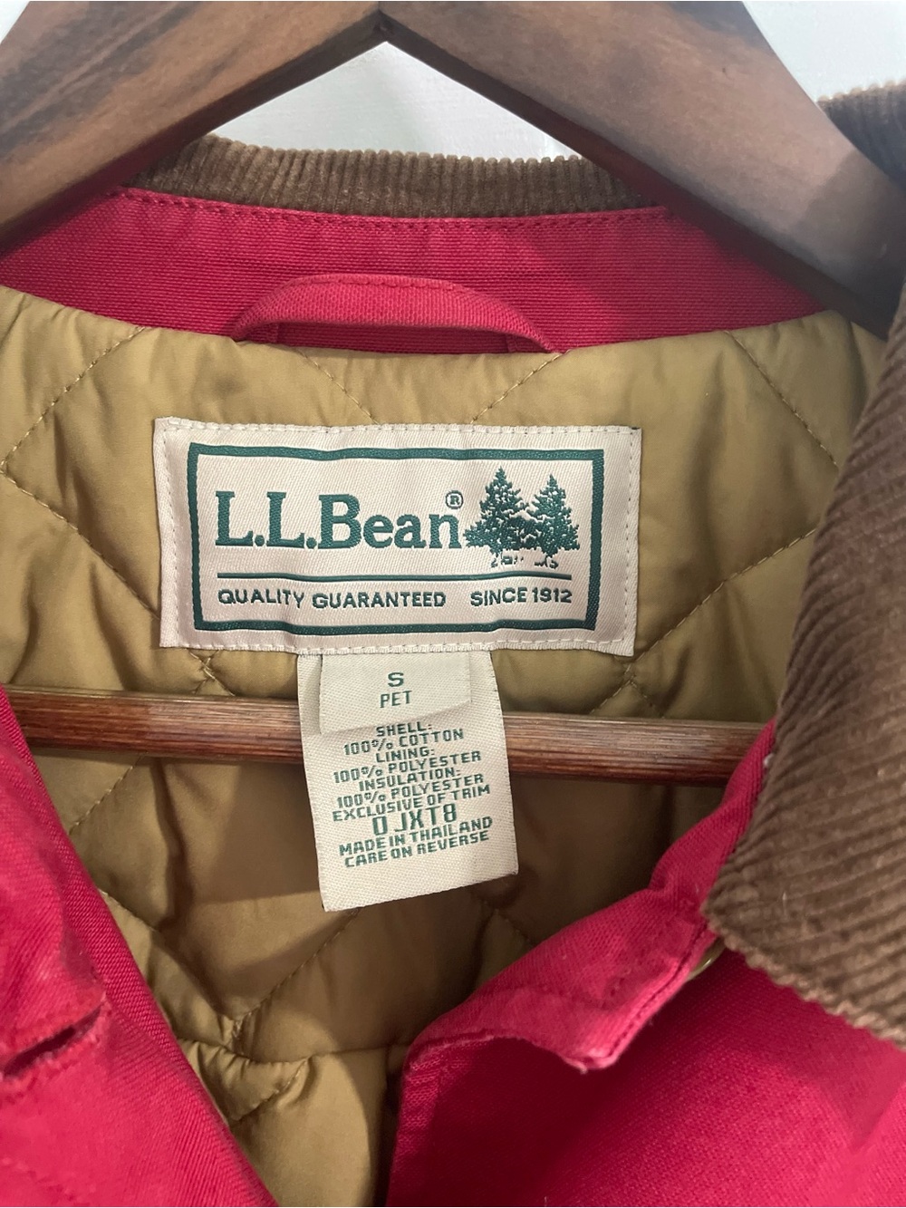 L.L. Bean Red Barn Coat with Brown Corduroy Collar - Picture 2 of 3